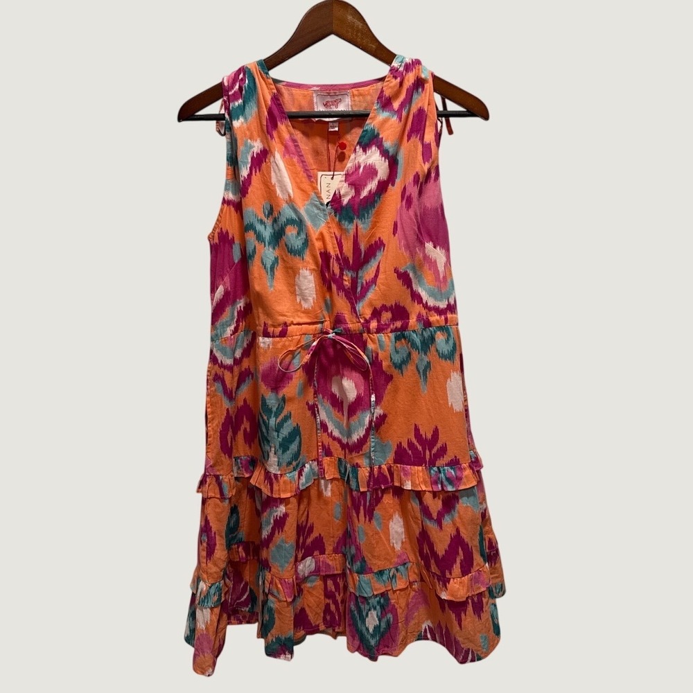 Banjanan Becca Dress Womens Large Floral Spice Cotton Mini NEW